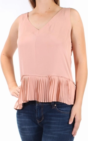 Rebecca Taylor Womens Pink Pleated Sleeveless V Neck Tiered Top 6