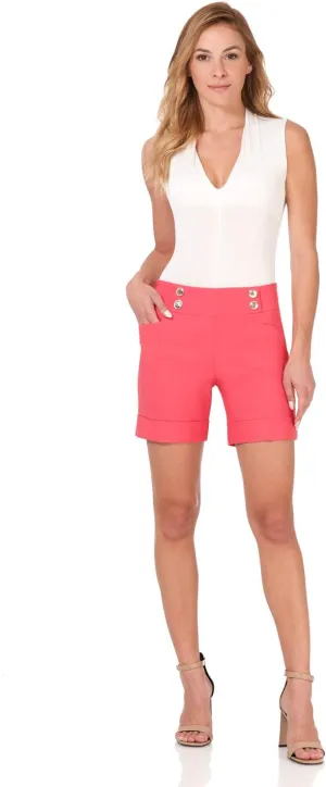 Rekucci Women's Ease Into Comfort 6 inch Cuffed Short with Button Detail