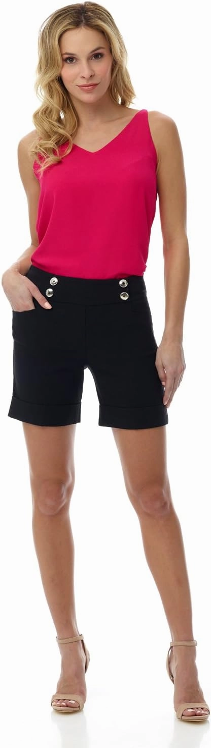 Rekucci Women's Ease Into Comfort 6 inch Cuffed Short with Button Detail