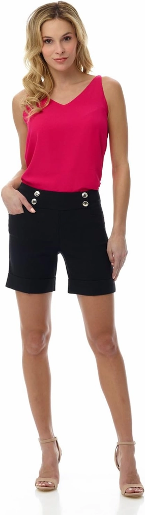 Rekucci Women's Ease Into Comfort 6 inch Cuffed Short with Button Detail
