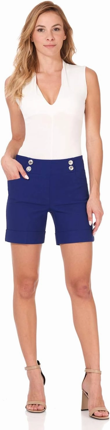 Rekucci Women's Ease Into Comfort 6 inch Cuffed Short with Button Detail