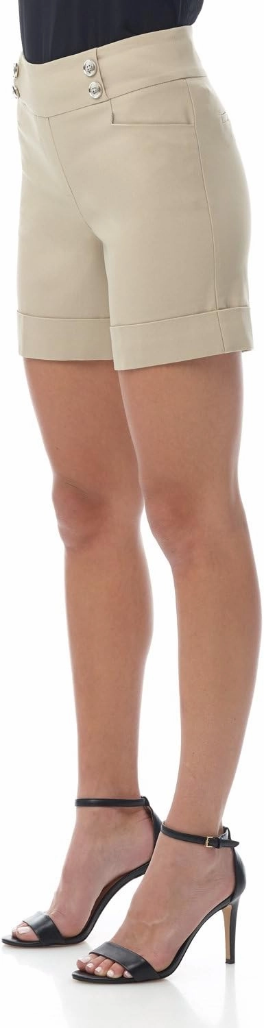Rekucci Women's Ease Into Comfort 6 inch Cuffed Short with Button Detail