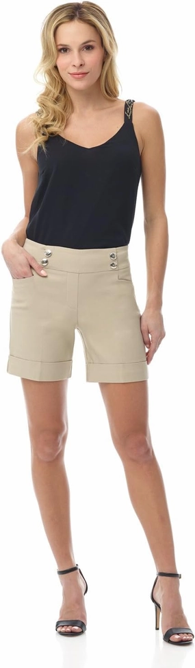 Rekucci Women's Ease Into Comfort 6 inch Cuffed Short with Button Detail