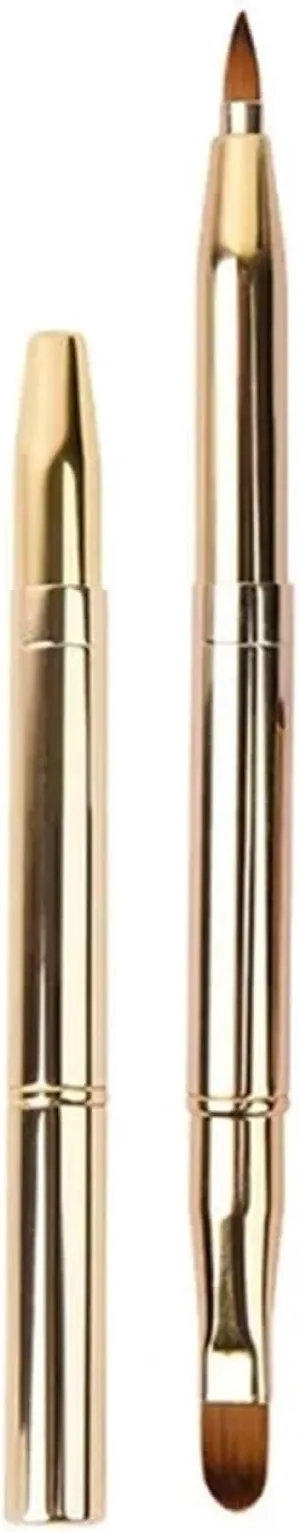 Retractable Lip Makeup Brush Lipstick Lip Gloss Brush Telescopic Dual Use Lip Eyeshadow Brush Beauty Tools with Protect Cap(Gold)