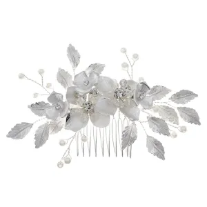 Rhinestone Hair Clips Bride Flower Hair Comb Crystals Insert Comb Leaf Bridal Headdress Bridesmaid Rhinestones Headpiece for Women Wedding Party Decoration Womens Hair Clips