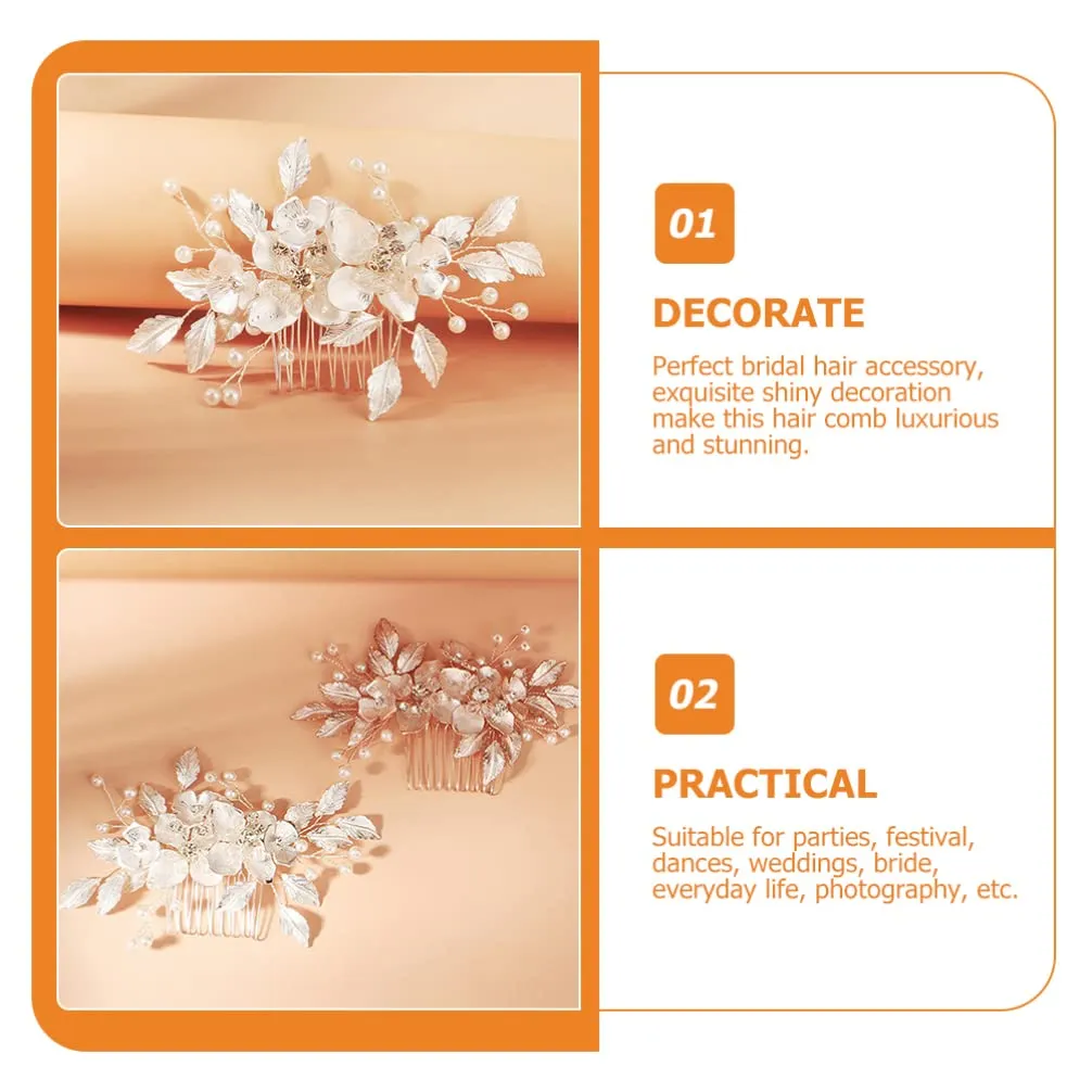 Rhinestone Hair Clips Bride Flower Hair Comb Crystals Insert Comb Leaf Bridal Headdress Bridesmaid Rhinestones Headpiece for Women Wedding Party Decoration Womens Hair Clips