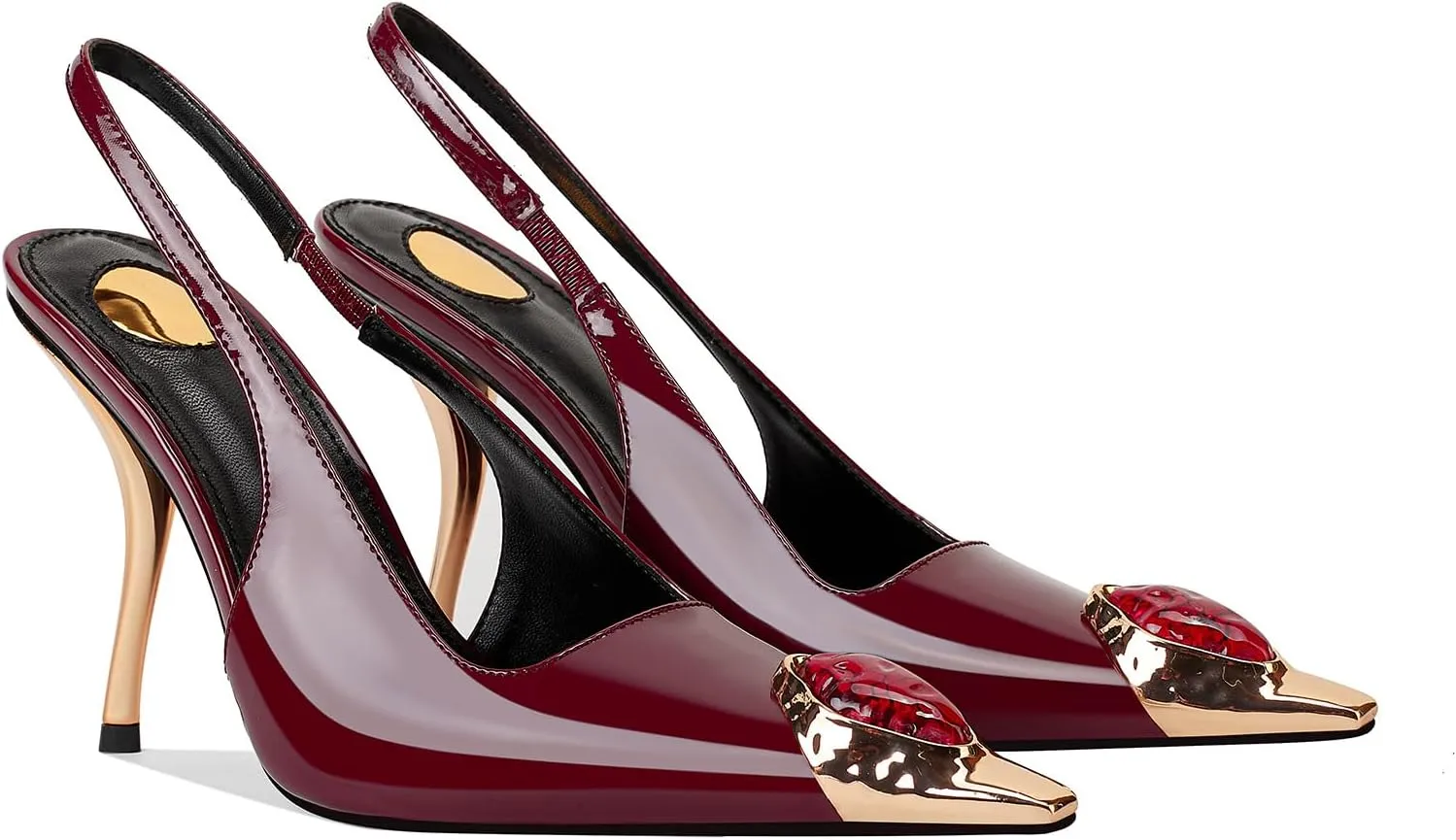 Rhinestones Slingback Kitten Heels Pointed Closed Toe Pumps for Women, Stiletto 4Inch High Heeled Sandals for Dress Shoes
