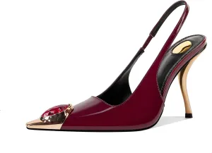 Rhinestones Slingback Kitten Heels Pointed Closed Toe Pumps for Women, Stiletto 4Inch High Heeled Sandals for Dress Shoes