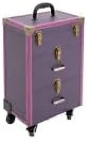 Rolling Makeup Case with wheels Large Cosmetic Organizer wheeled Train Makeup Travel Trolley Case Nail Artist Salon Storage Traveling Cart Trunk Suitcase (Gold Purple)