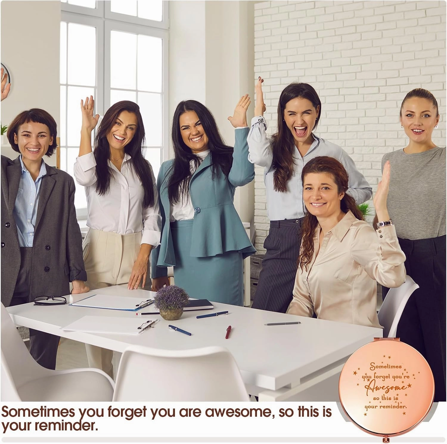 Roowest 30 Pcs Inspirational Compact Mirror Sometimes You Forget You're Awesome Appreciation Gifts for Women Employee Coworker Friends Birthday Party Favors Magnifying Pocket Mirror (Rose Gold)