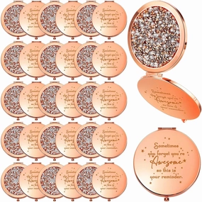Roowest 30 Pcs Inspirational Compact Mirror Sometimes You Forget You're Awesome Appreciation Gifts for Women Employee Coworker Friends Birthday Party Favors Magnifying Pocket Mirror (Rose Gold)