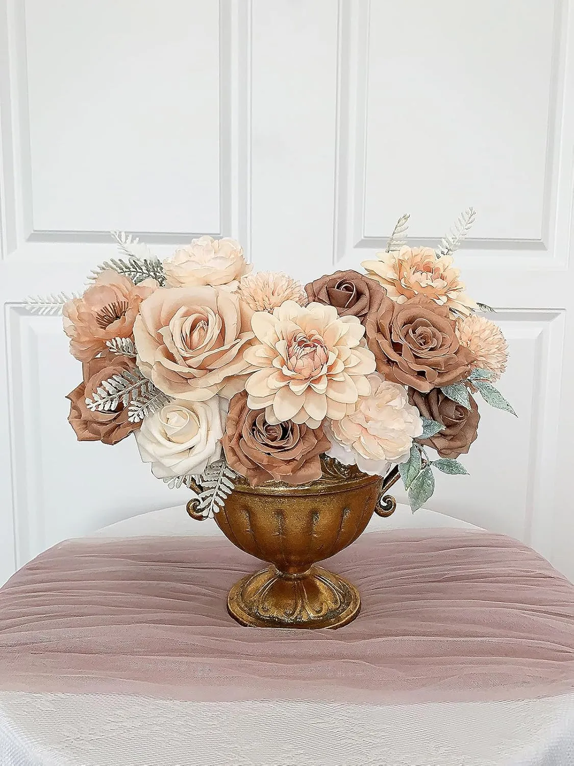 Roses Artificial Flowers Nude Fake Flower for DIY Wedding Bouquet Bridal Baby Shower Decorations Party Table Centerpieces Cake Decorating Silk Floral Arrangement Home Decor Indoor Beige