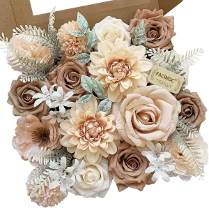 Roses Artificial Flowers Nude Fake Flower for DIY Wedding Bouquet Bridal Baby Shower Decorations Party Table Centerpieces Cake Decorating Silk Floral Arrangement Home Decor Indoor Beige