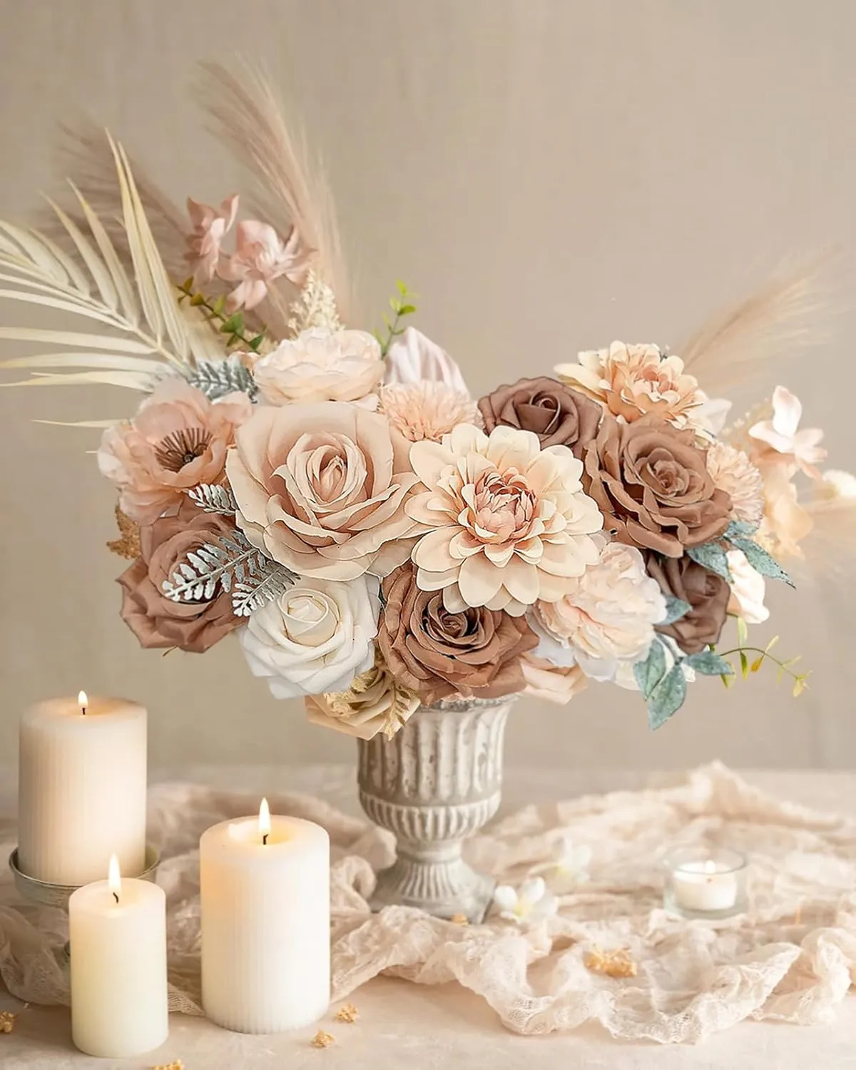 Roses Artificial Flowers Nude Fake Flower for DIY Wedding Bouquet Bridal Baby Shower Decorations Party Table Centerpieces Cake Decorating Silk Floral Arrangement Home Decor Indoor Beige