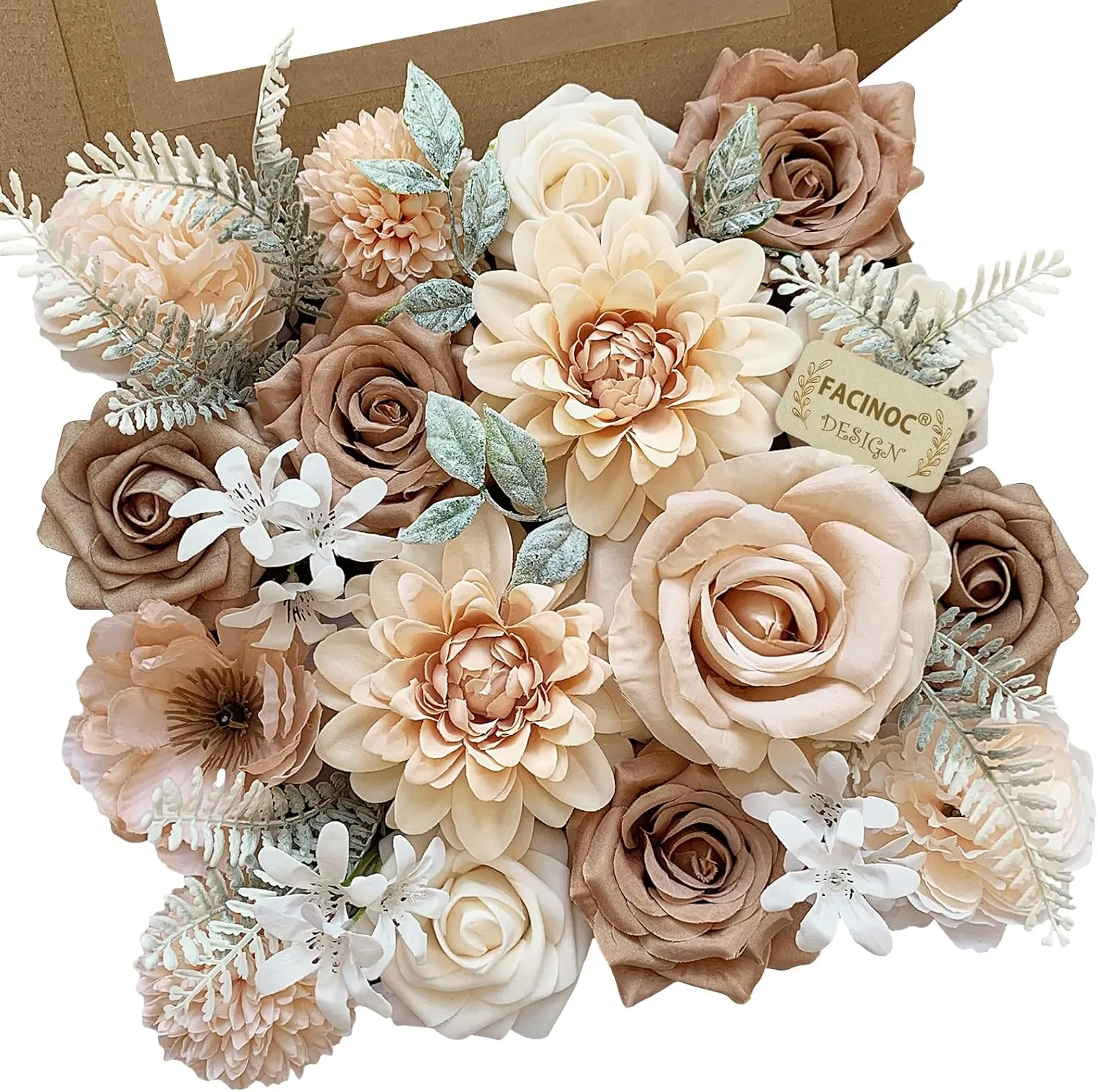 Roses Artificial Flowers Nude Fake Flower for DIY Wedding Bouquet Bridal Baby Shower Decorations Party Table Centerpieces Cake Decorating Silk Floral Arrangement Home Decor Indoor Beige