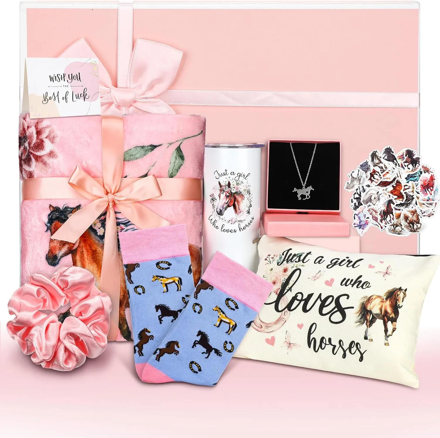 Roshtia 58 Pcs Horse Gift for Girls Women Horse Stuff Gifts for Horse Lovers Include Horse Tumbler Blanket Socks Necklace Stickers Accessories Christmas Birthday Gifts for Daughter Granddaughter