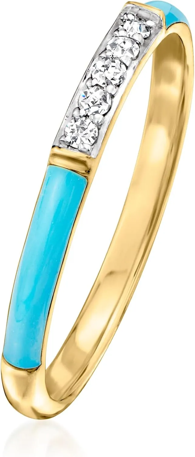 Ross-Simons Turquoise Enamel Ring With Diamonds in 18kt Gold Over Sterling
