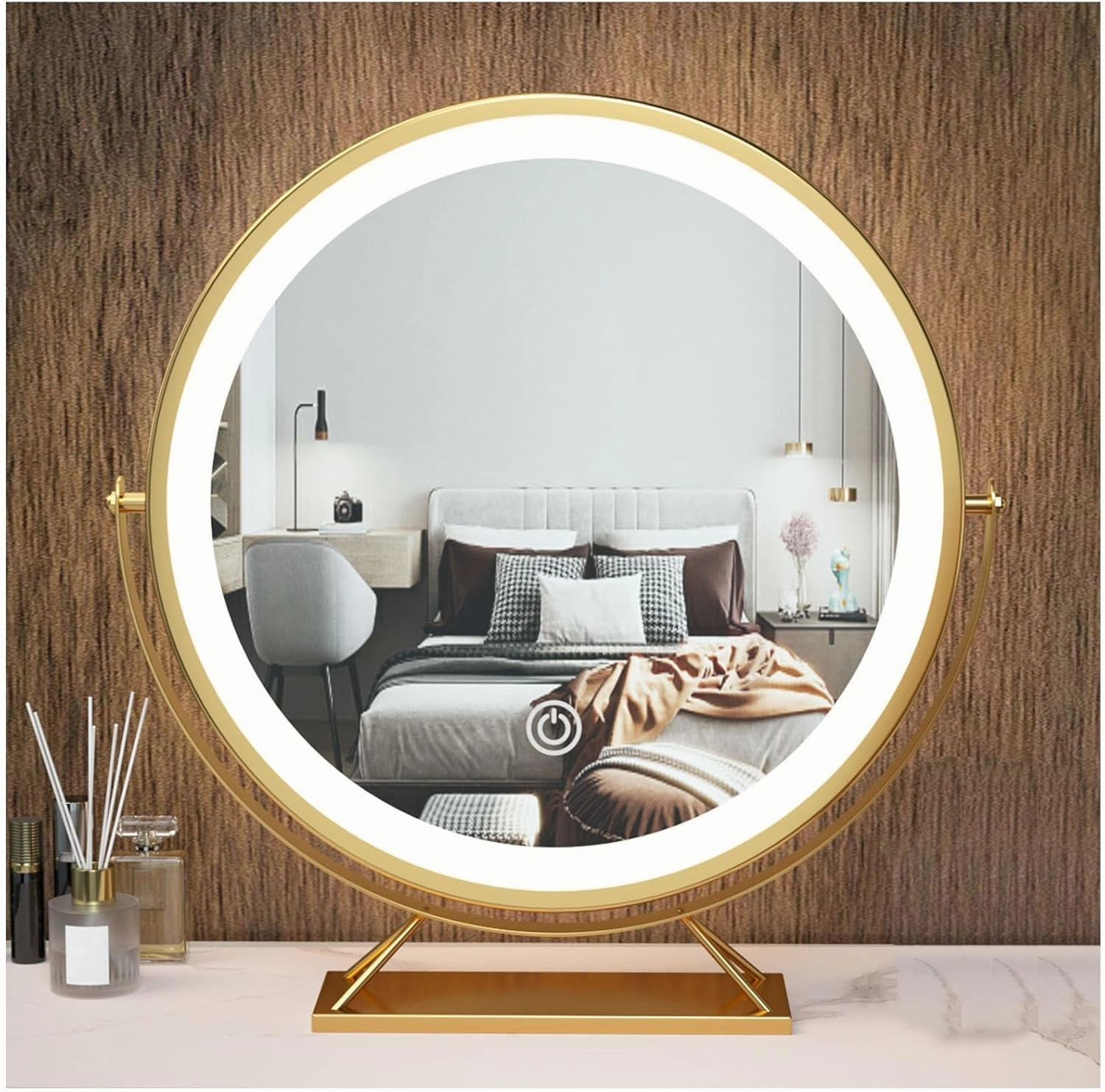 Round Makeup Mirror, Countertop Mirror with Lights, 40cm/15.7in Dressing Table Mirror for Shaving, Decor Light Up Mirror
