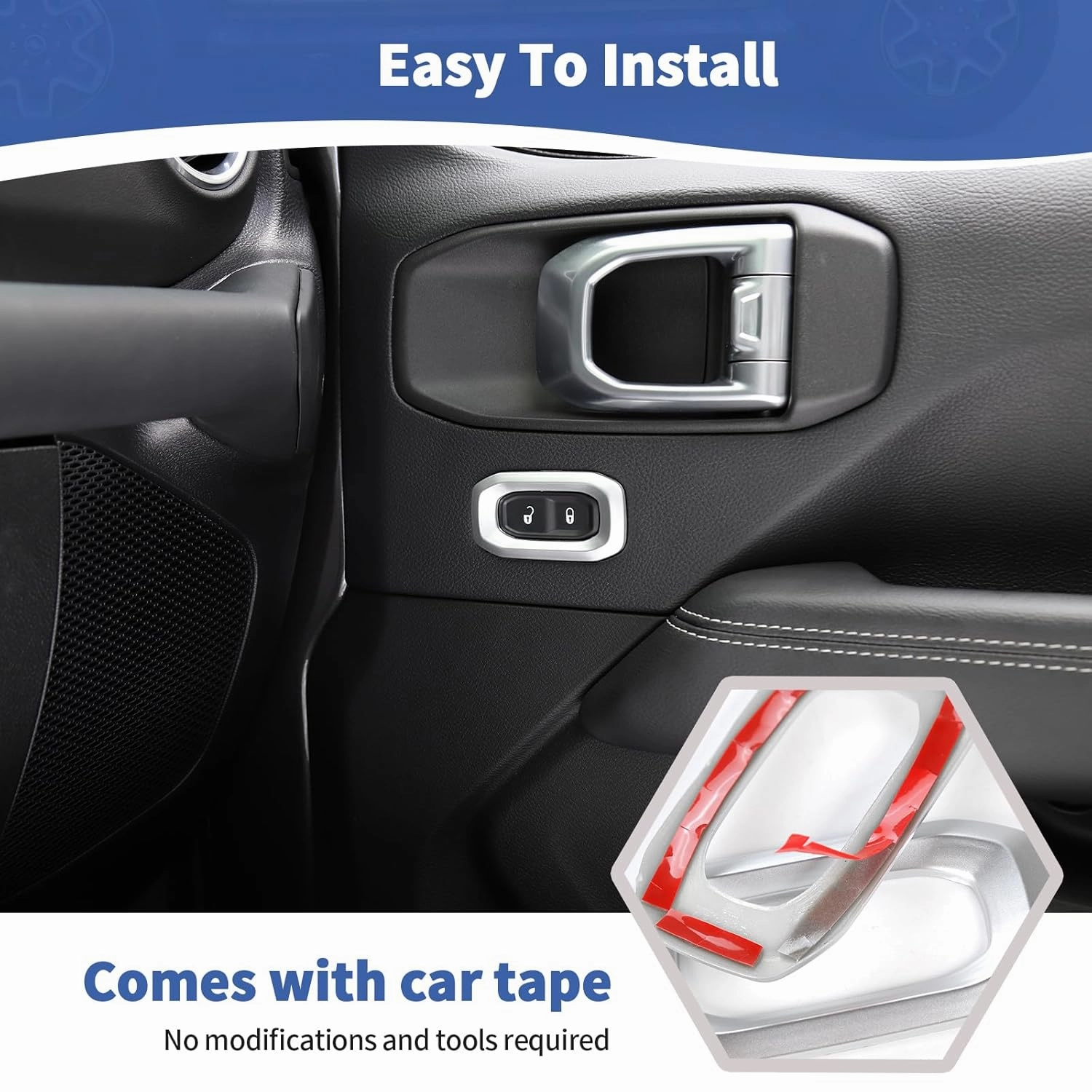 RT-TCZ for Wrangler JL Door Lock Switch Button Trim Cover Silver for Jeep Wrangler JL JLU Gladiator JT 2018-2024 Silver Interior Accessories 2pcs