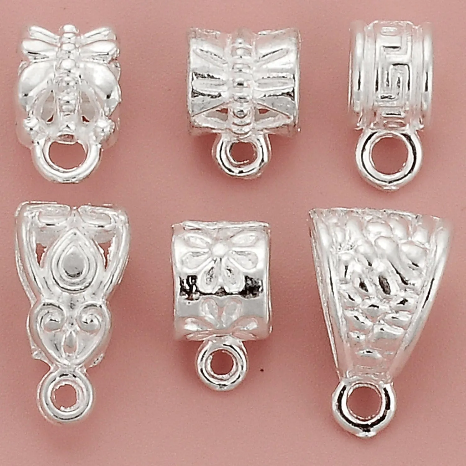 RUBYCA 72Pcs Mix Tibetan White Silver Plated Metal Connector Bails Bead fit European Charm Bracelet