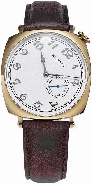 S4046 Dress Wacthes for Men, Brown Leather Mechanical Watch with Sapphire Crystal Dome, 1921 Vintage Watch