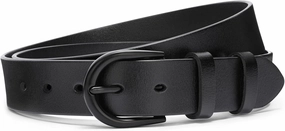 SANSTHS Women Leather Belt for Jeans Pants Dresses Black Ladies Waist Belt with Black Buckle