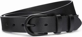 SANSTHS Women Leather Belt for Jeans Pants Dresses Black Ladies Waist Belt with Black Buckle