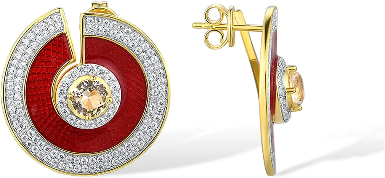 Santuzza 925 Sterling Silver Circle Swirl Round Cubic Zirconia Enamel Earrings for Women