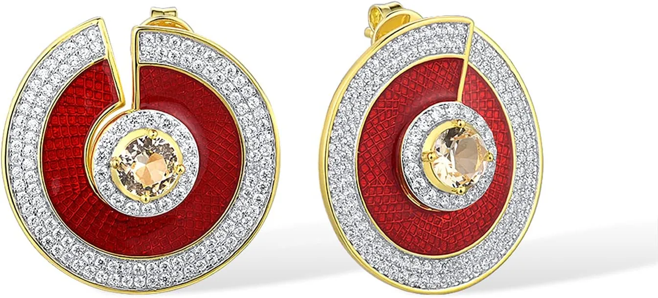 Santuzza 925 Sterling Silver Circle Swirl Round Cubic Zirconia Enamel Earrings for Women