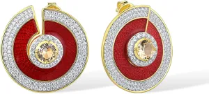Santuzza 925 Sterling Silver Circle Swirl Round Cubic Zirconia Enamel Earrings for Women