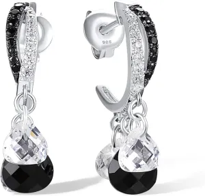 Santuzza 925 Sterling Silver Gemstone Onyx Dangling Huggie Earrings for Women