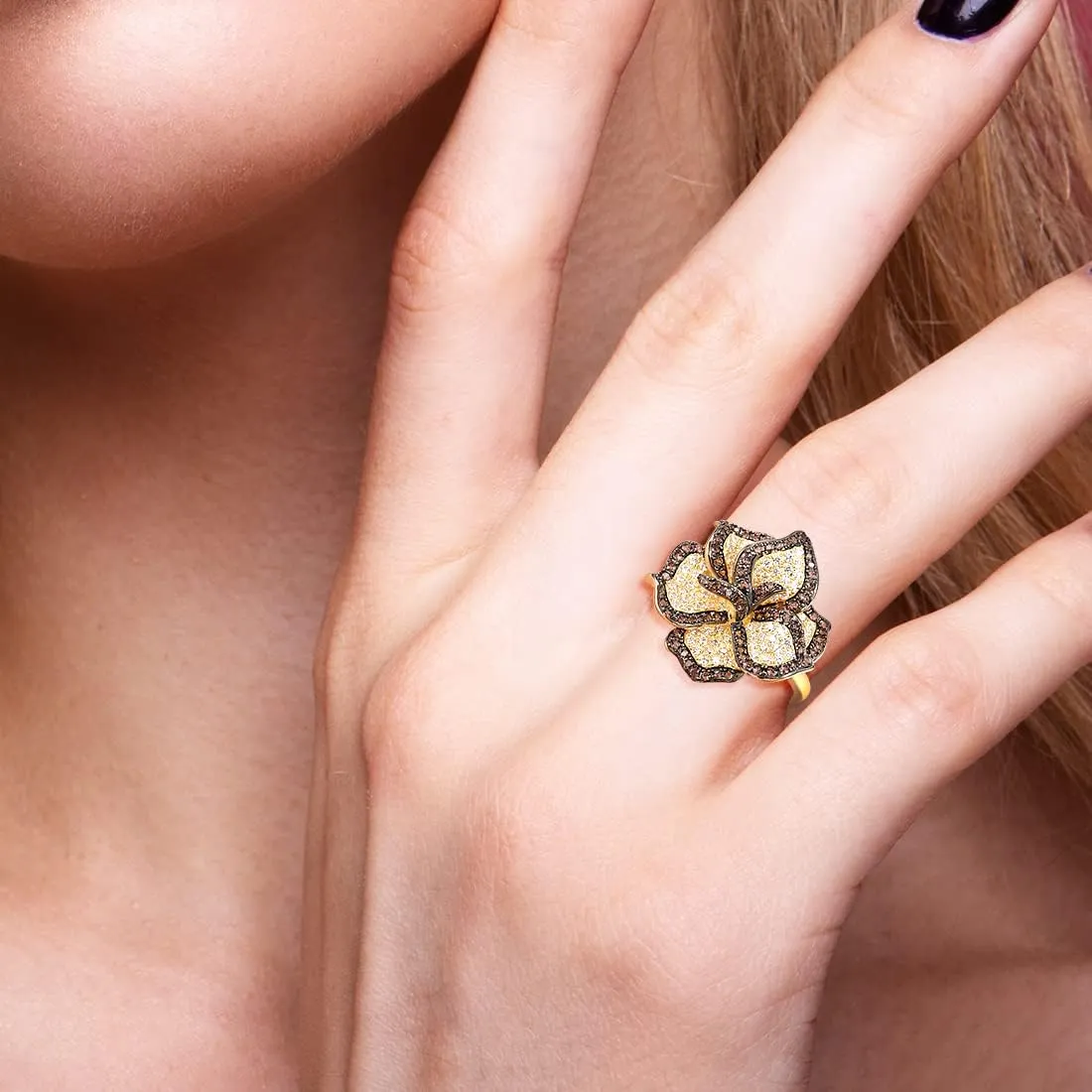 Santuzza Sterling Silver Gemstone Flower Ring for Women