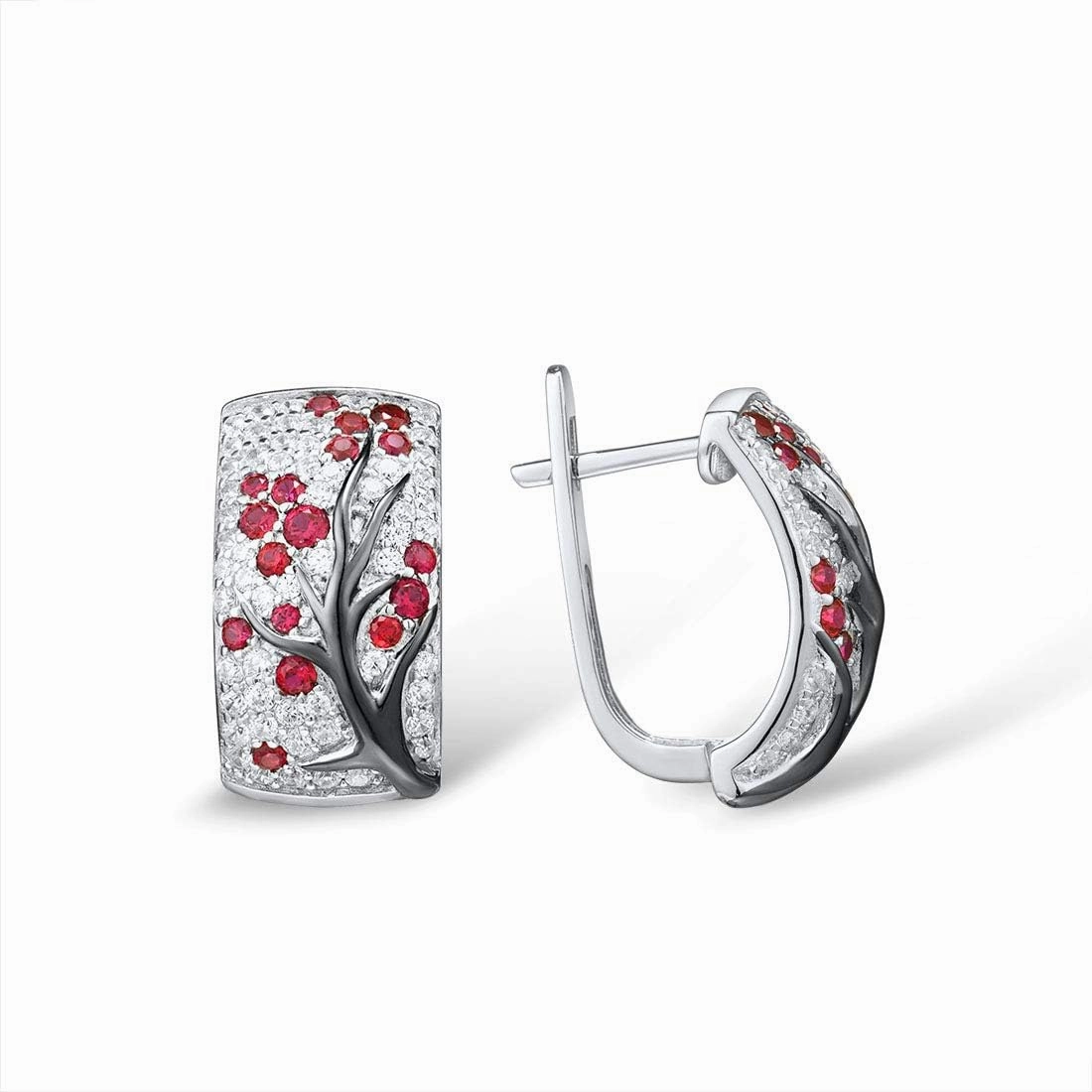 Santuzza 925 Sterling Silver Cherry Earrings Cubic Zirconia Tree Branches Dangle Earrings for Women