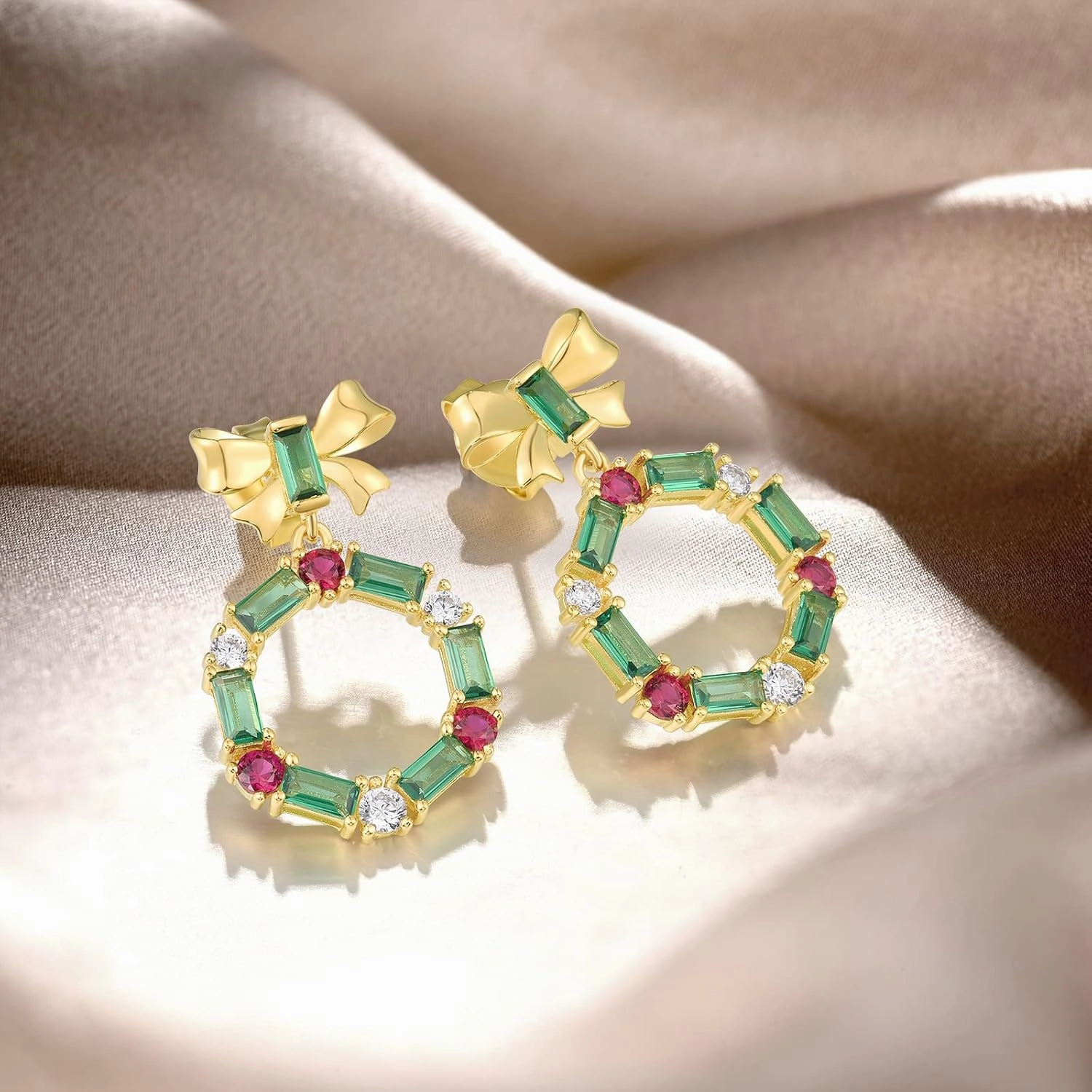 Santuzza Christmas Tree Bow Wreath Snowman Reindeer Sleigh Earrings Christmas Jewelry Gift for Women