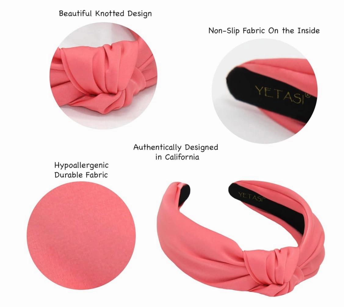 Satin Knotted Headband for Women (Carol Pink, Adjustable Size)