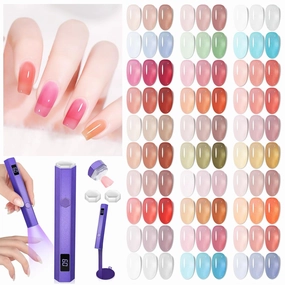 SAVILAND Jelly Gel Nail Polish Set, 30 Colors Translucent Nude Pink Transparent Nail Polish Set with 180 Sheer/Matte/Glossy Effects Handheld Magnetic U V Light for Nails: 2-in-1 Fast Curing U V Lamp