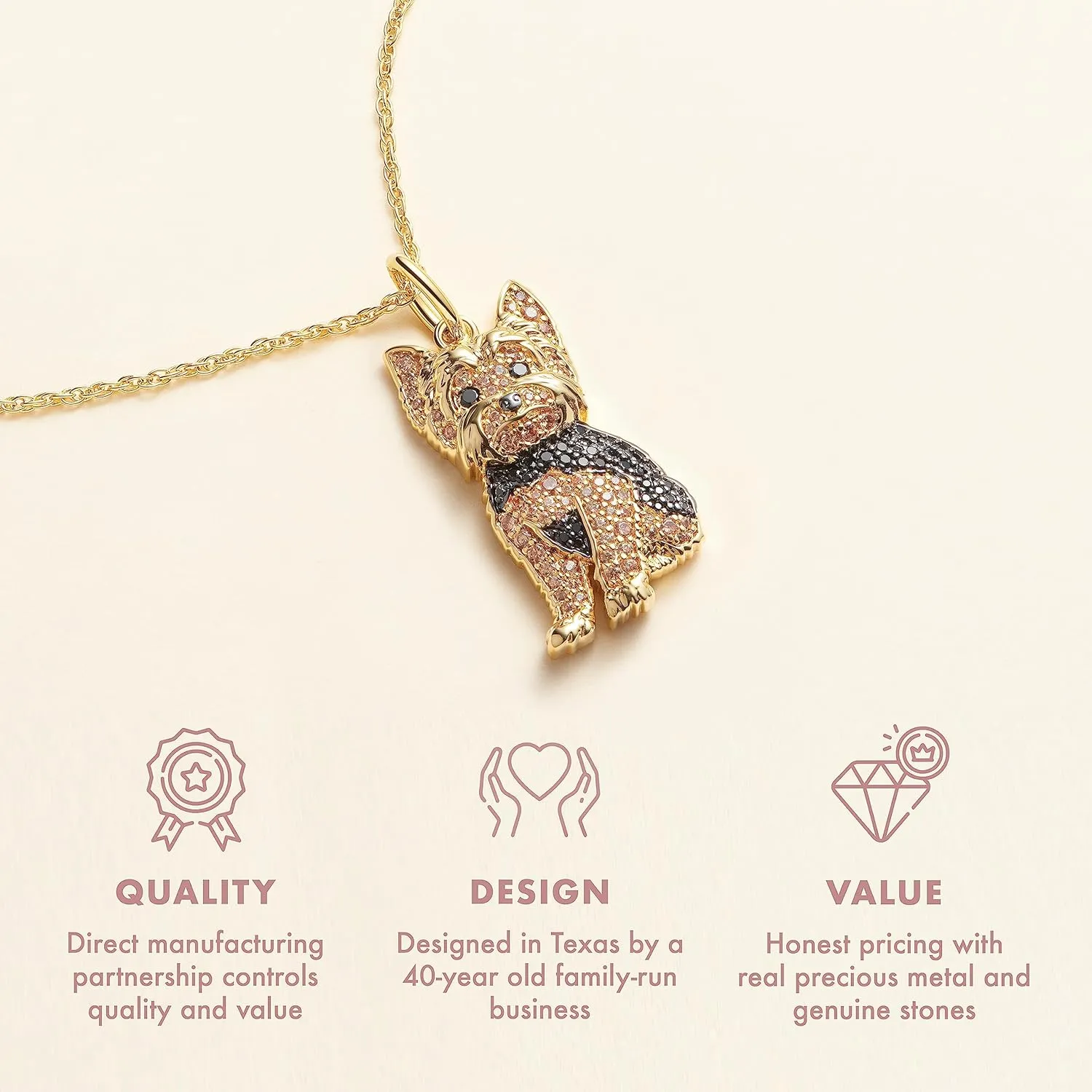 SCAMPER & CO Dog Breed Cubic Zirconia Puppy Charm Pendant Necklaces for Women - Genuine Gemstone with Elegant Backplate, Premium Plated Sterling Silver Necklace for Women Easy Closure 18 to 20 inch