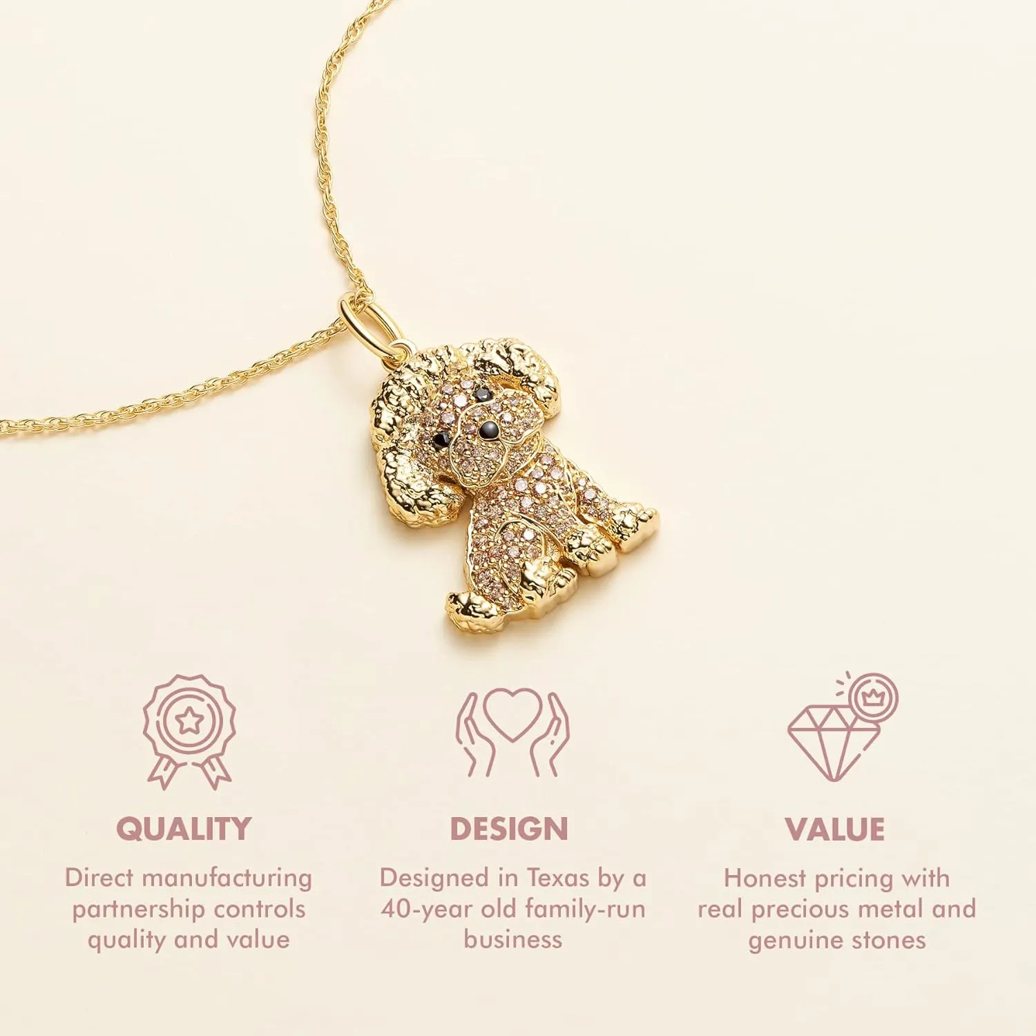 SCAMPER & CO Dog Breed Cubic Zirconia Puppy Charm Pendant Necklaces for Women - Genuine Gemstone with Elegant Backplate, Premium Plated Sterling Silver Necklace for Women Easy Closure 18 to 20 inch
