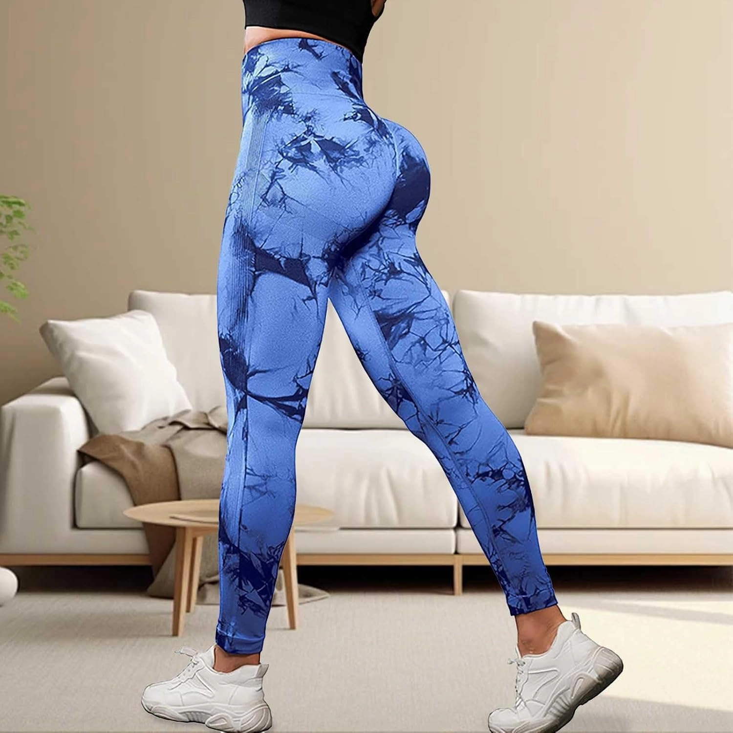 Scrunch Butt Leggings for Women Tie Dye Tummy Control Yoga Pants Elastic High Waisted Pull On Seamless Workout Tights