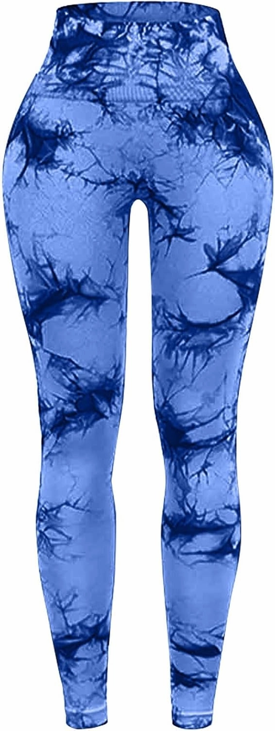 Scrunch Butt Leggings for Women Tie Dye Tummy Control Yoga Pants Elastic High Waisted Pull On Seamless Workout Tights