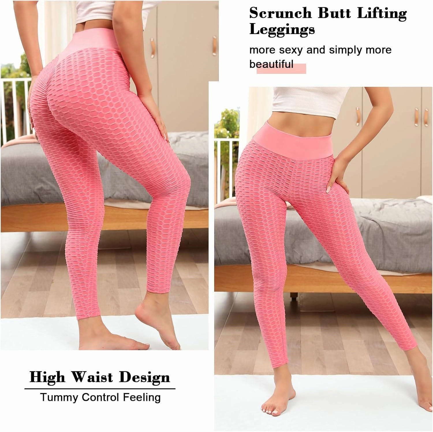 Scrunch Butt Lifting Workout Leggings for Women High Waisted Yoga Pants Tummy Control Gym Booty Textured Tights