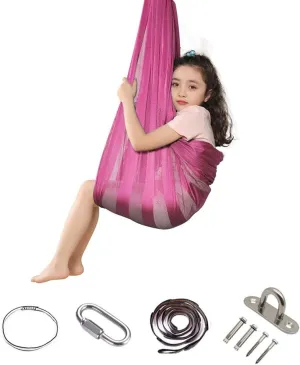 Sensory Swing Breathable Indoor and Outdoor Children's Fitness Hammock Swing Super Soft Mesh Yoga Silk Has A Calming Effect On Children Needs (Color : Pink)