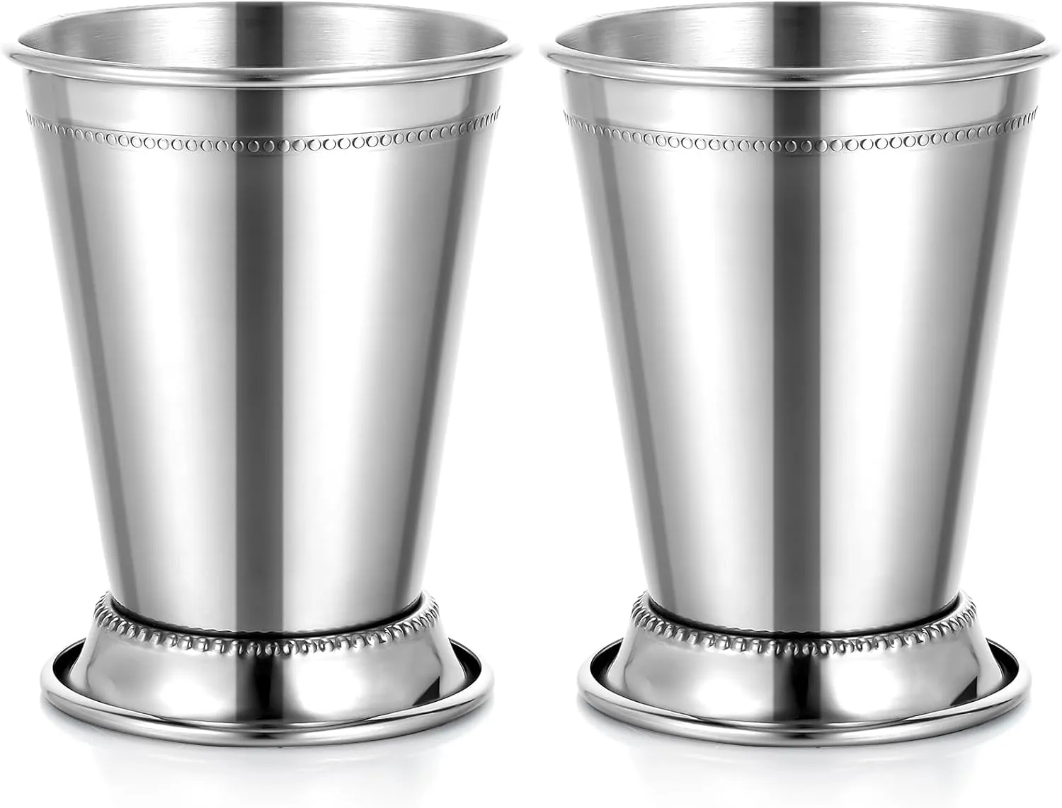 Set of 2 Mint Julep Cups, Classic Stainless Steel Glasses for Party Bar Home Restaurant, 12 oz Metal Cocktail Glasses for Beer Juice Beverage, Silver