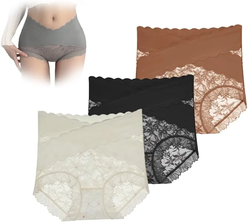 Sexy Seamless Thin Lace Silk Care Panties, High Waisted Shapewear Panty, Tummy Control Shapewear for Women