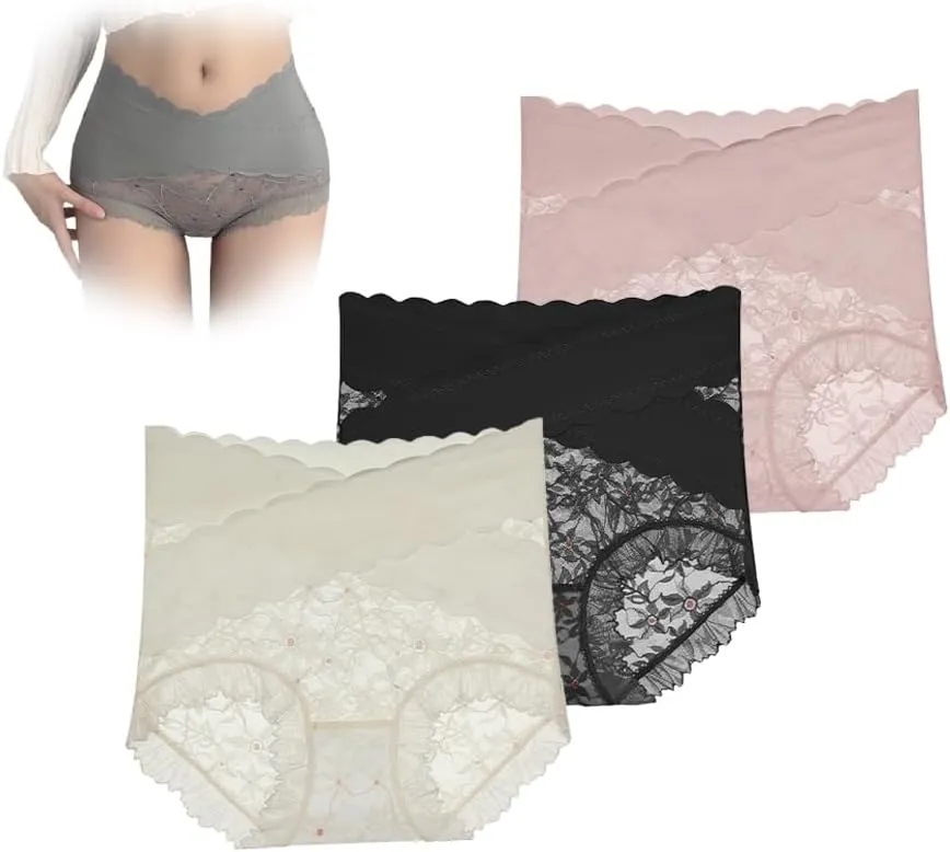 Sexy Seamless Thin Lace Silk Care Panties, High Waisted Shapewear Panty, Tummy Control Shapewear for Women
