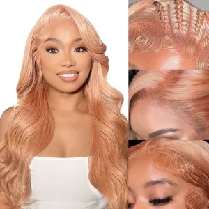SFD Pink Blonde Lace Front Wig Human Hair 13x4 HD Lace Rose Gold Human Hair Wigs Pre Plucked Pink Body Wave Wig 150% Density Strawberry Blonde Lace Front Wig 20 Inch