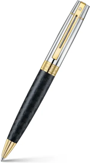 Sheaffer 300 Ballpoint Pen | E9347 Engraved Matt Black Barrel and Shiny Chrome Cap with PVD Gold Trims | Premium Ballpoint Pen