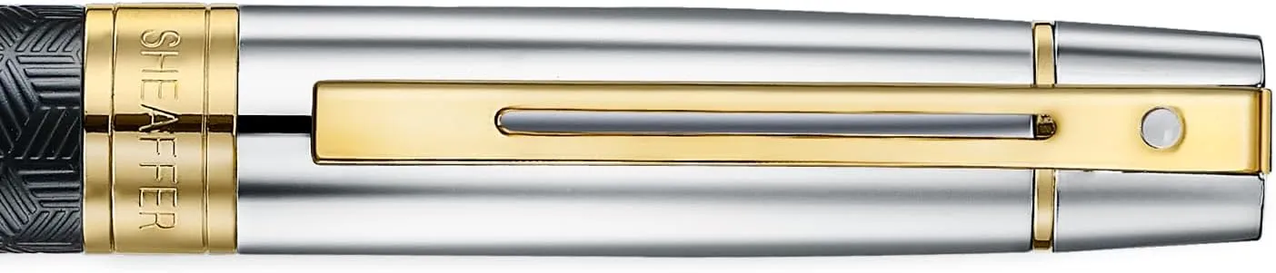Sheaffer 300 Ballpoint Pen | E9347 Engraved Matt Black Barrel and Shiny Chrome Cap with PVD Gold Trims | Premium Ballpoint Pen