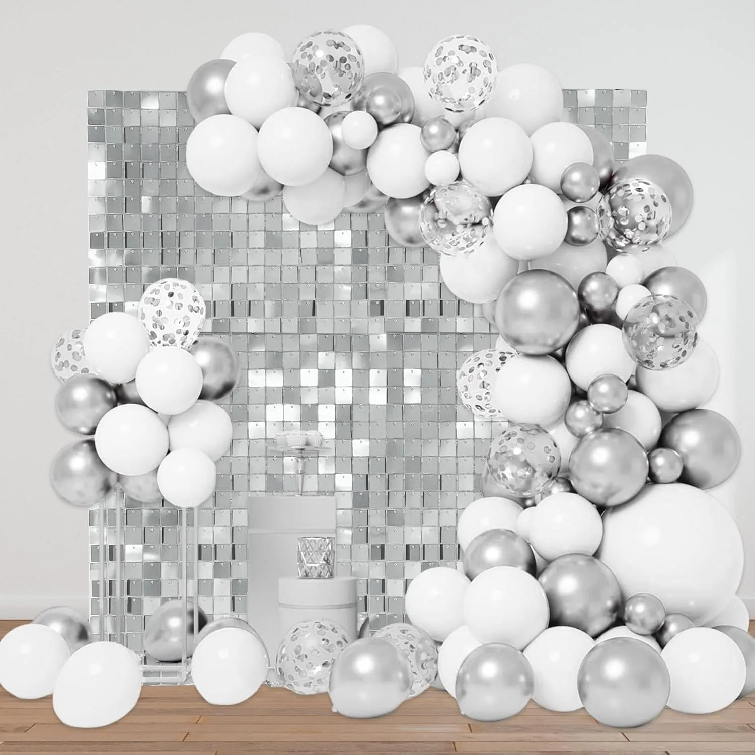 Shimmer Wall Backdrop, 12PCS Square Silver Sequin Photo Backdrops Panel, Glitter Wall Background for Birthdays, Weddings, Engagements, Baby Showers, Disco Bachelorette Party Decoration (3FTx4FT)
