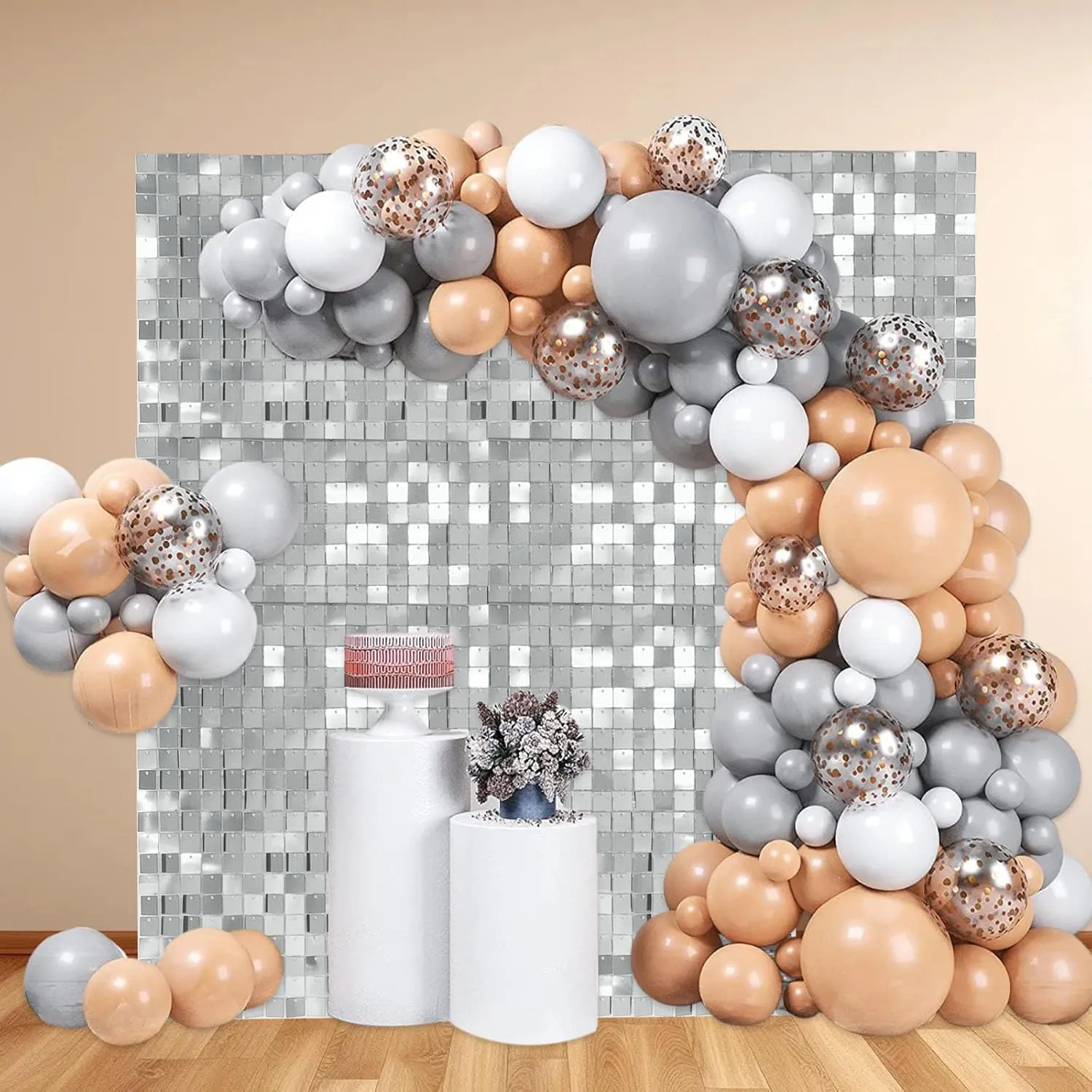 Shimmer Wall Backdrop, 12PCS Square Silver Sequin Photo Backdrops Panel, Glitter Wall Background for Birthdays, Weddings, Engagements, Baby Showers, Disco Bachelorette Party Decoration (3FTx4FT)